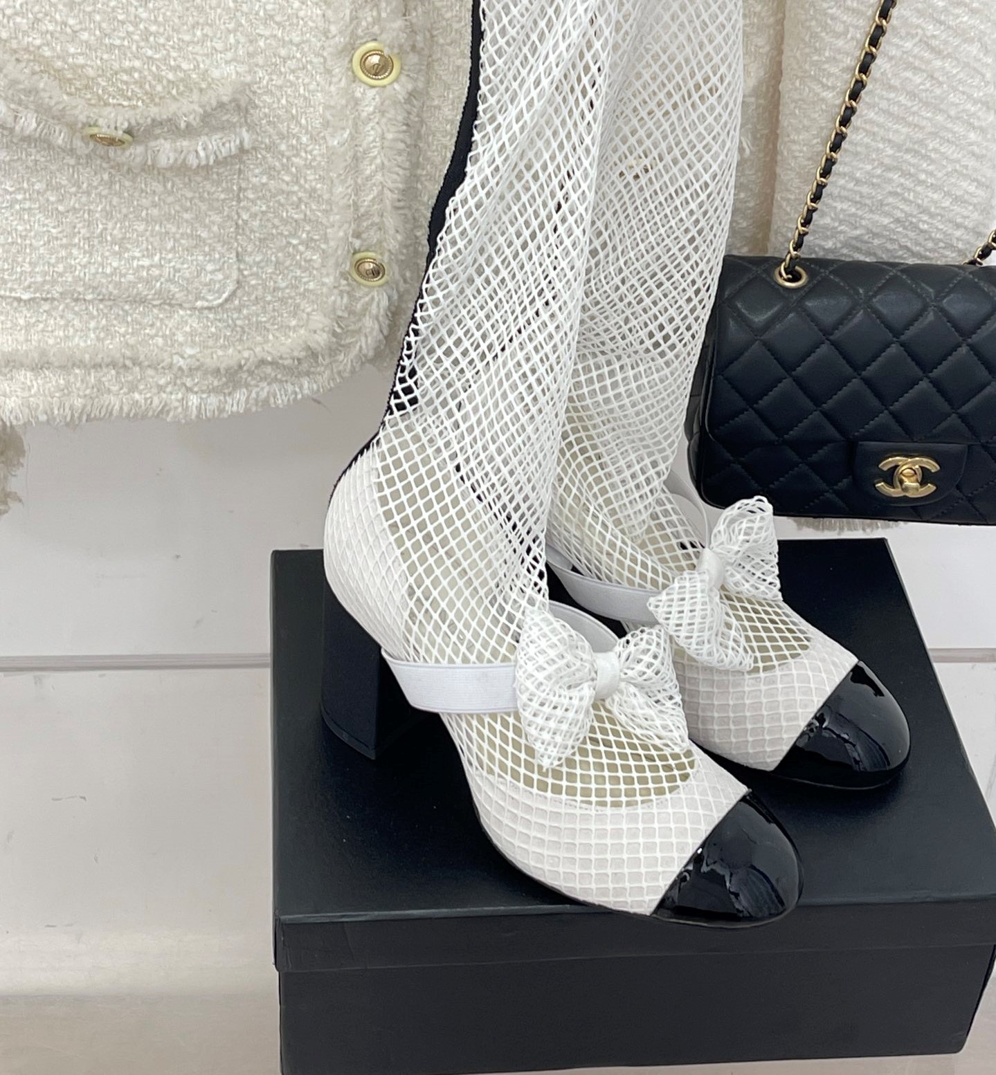 Bagsaaa Ch**el Mary Janes Resille Calfskin Long White High Heels