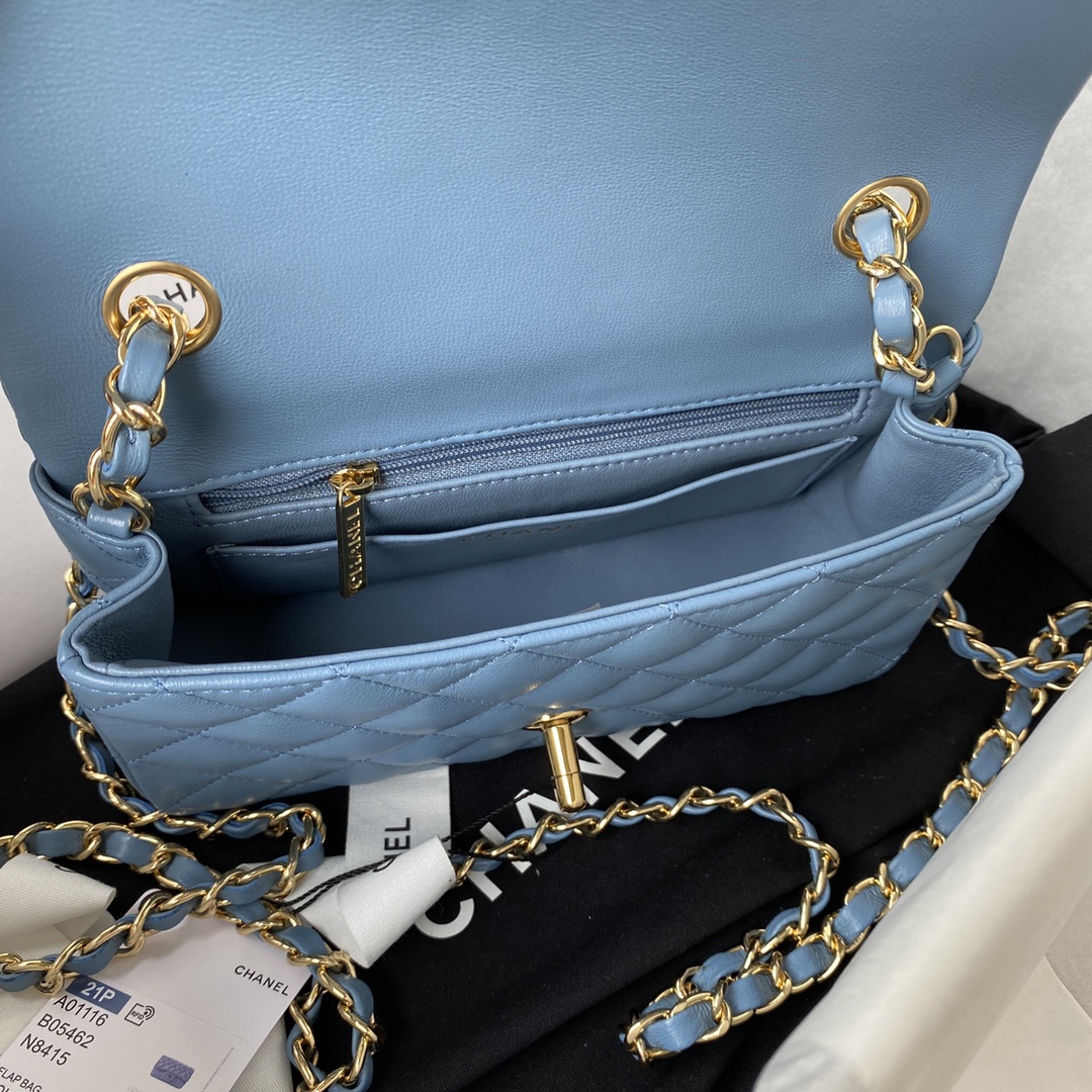 Bagsaaa Ch**el Flap Bag Blue Gold Hardware - 20cm