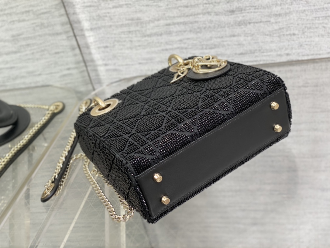 Bagsaaa D10r Lady Mini Black Cannage Cotton with Micropearl Embroidery