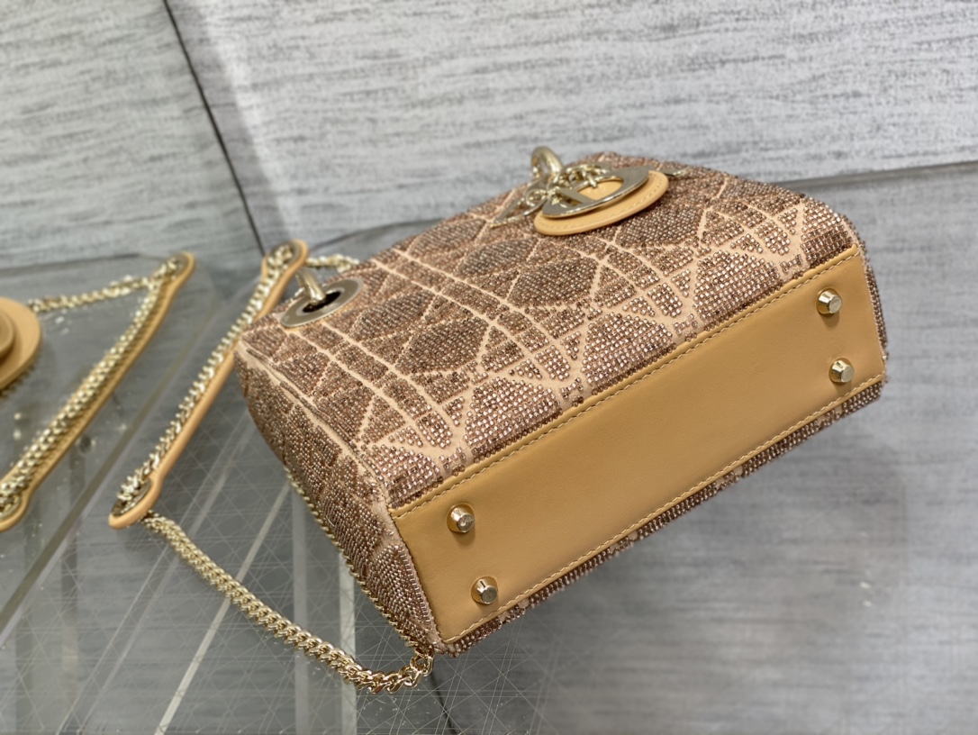 Bagsaaa D10r Lady Mini Gold Cannage Cotton with Micropearl Embroidery