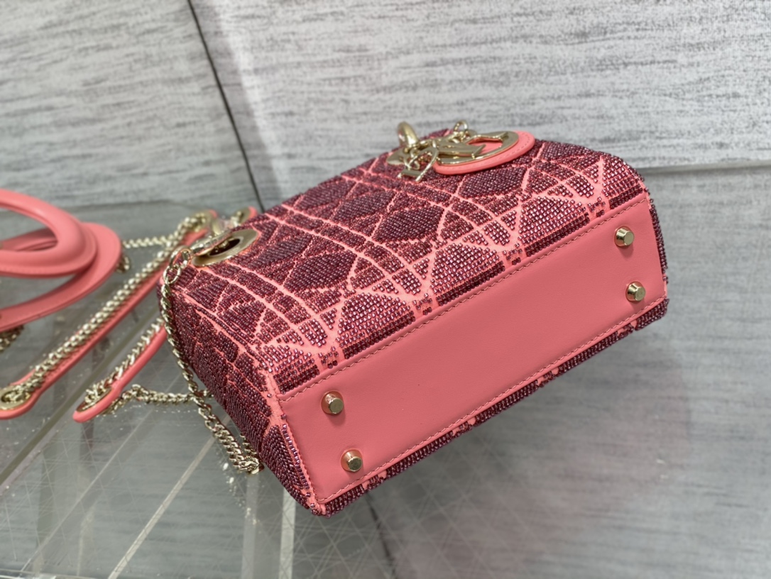 Bagsaaa D10r Lady Mini Pink Cannage Cotton with Micropearl Embroidery