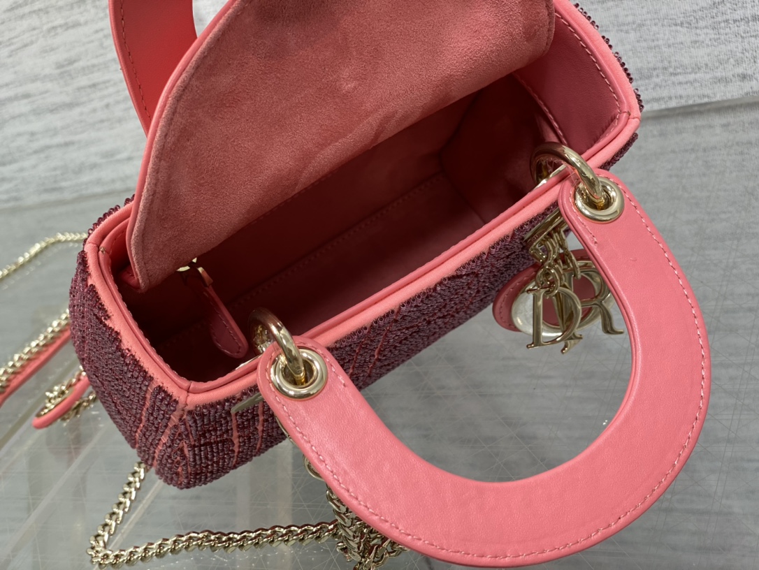 Bagsaaa D10r Lady Mini Pink Cannage Cotton with Micropearl Embroidery