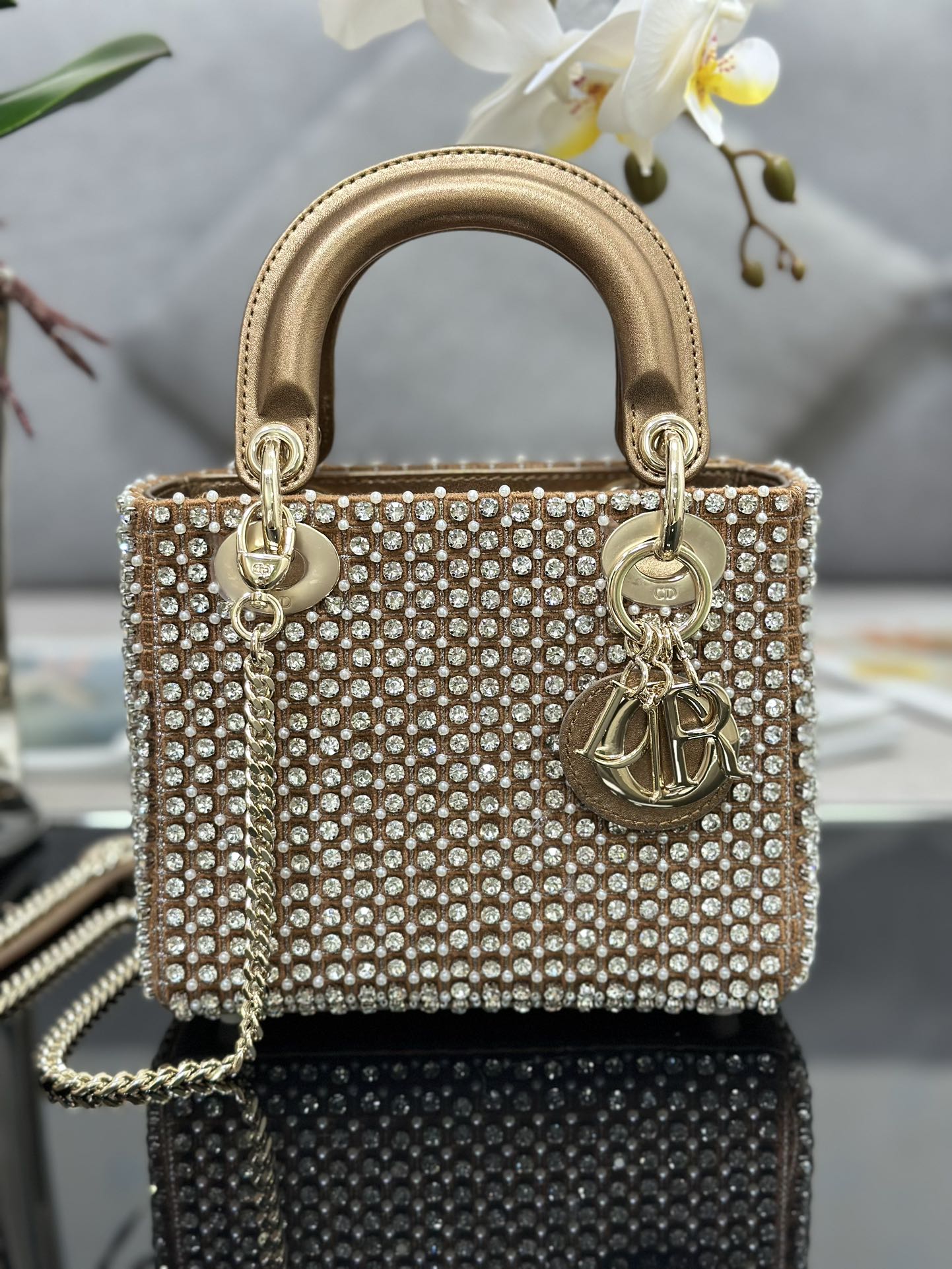 Bagsaaa D10r Lady Mini Brown Crystal 17cm