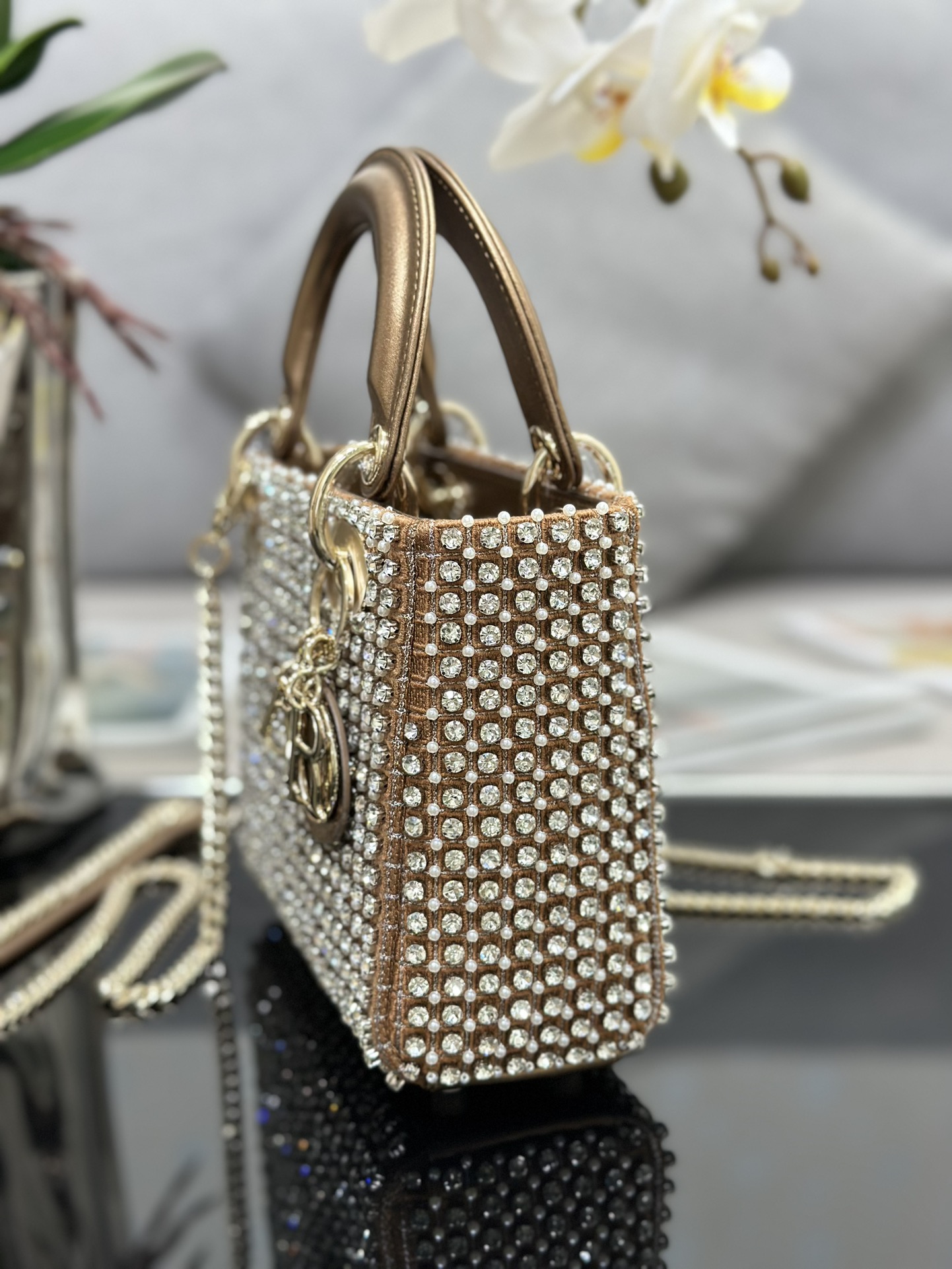 Bagsaaa D10r Lady Mini Brown Crystal 17cm