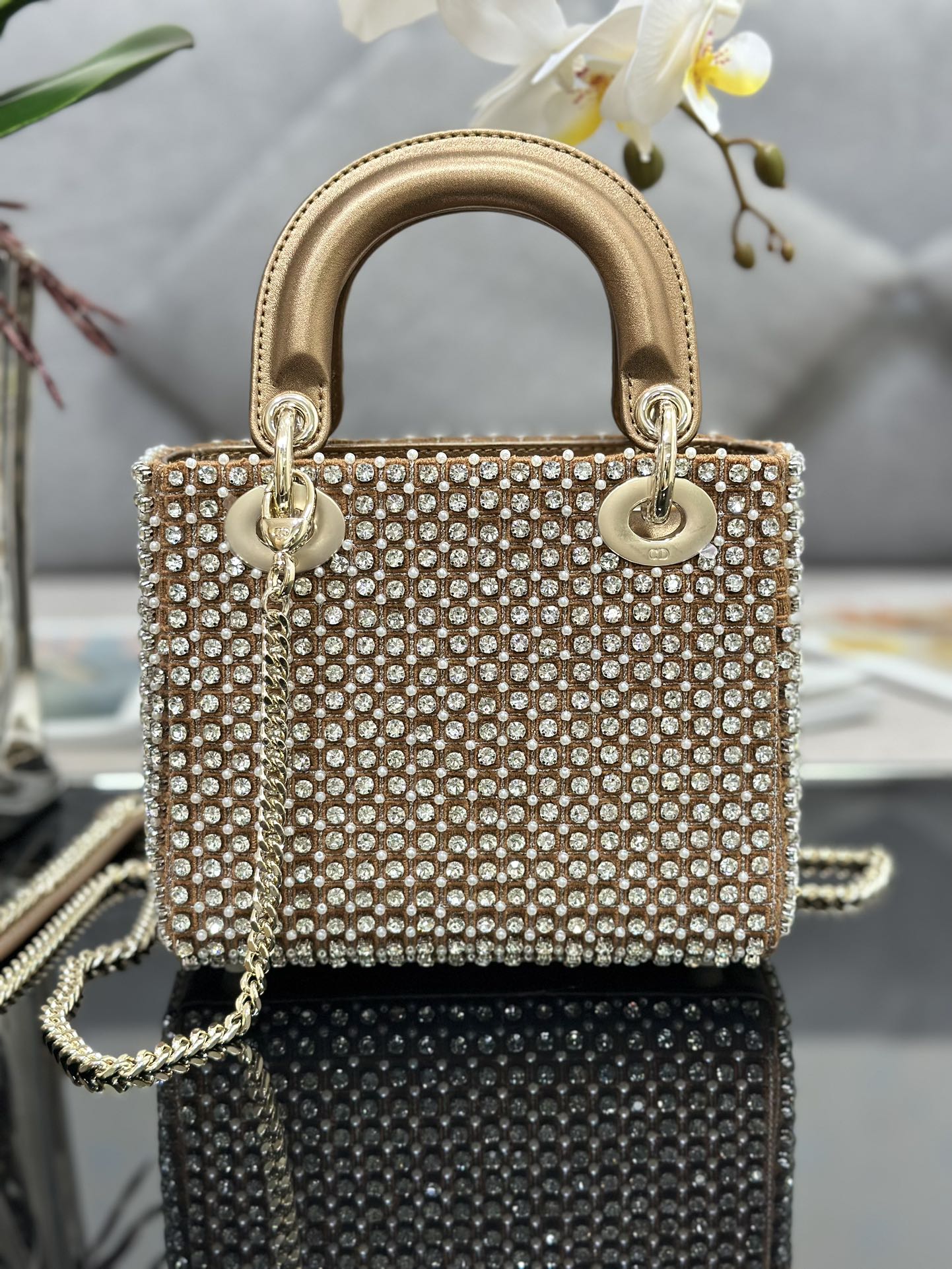 Bagsaaa D10r Lady Mini Brown Crystal 17cm