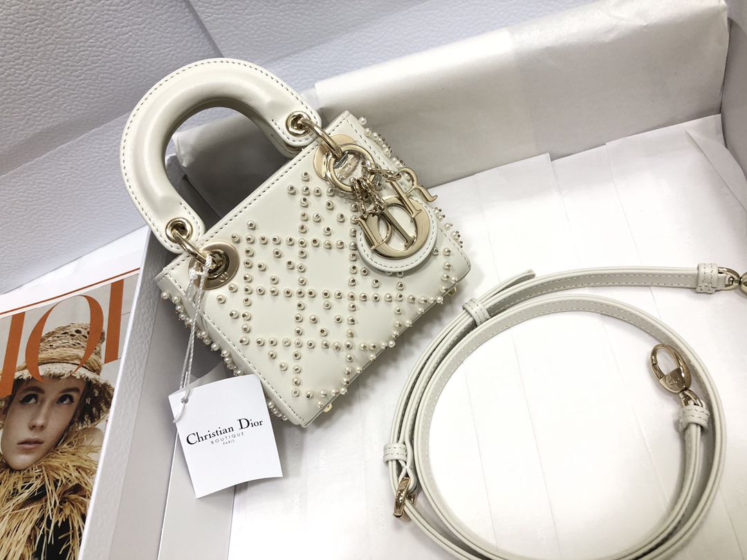 Bagsaaa D10r Lady Mini White Leather Crystal