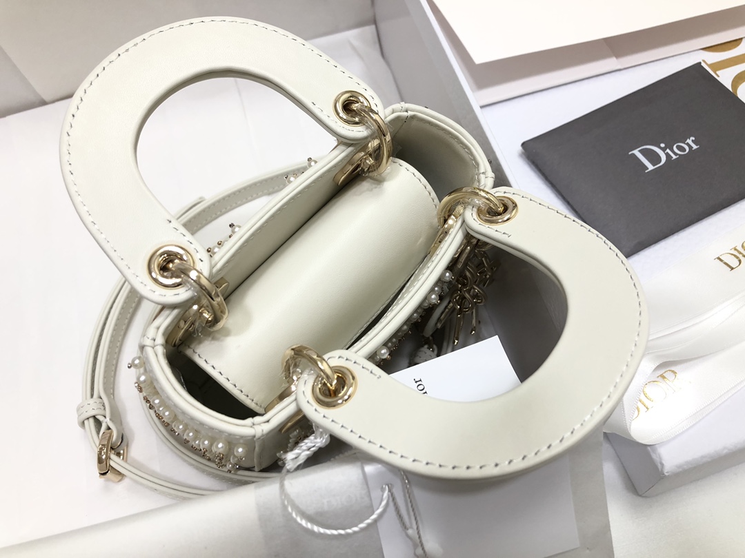 Bagsaaa D10r Lady Mini White Leather Crystal