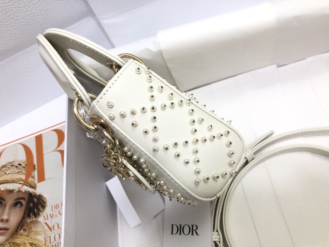 Bagsaaa D10r Lady Mini White Leather Crystal