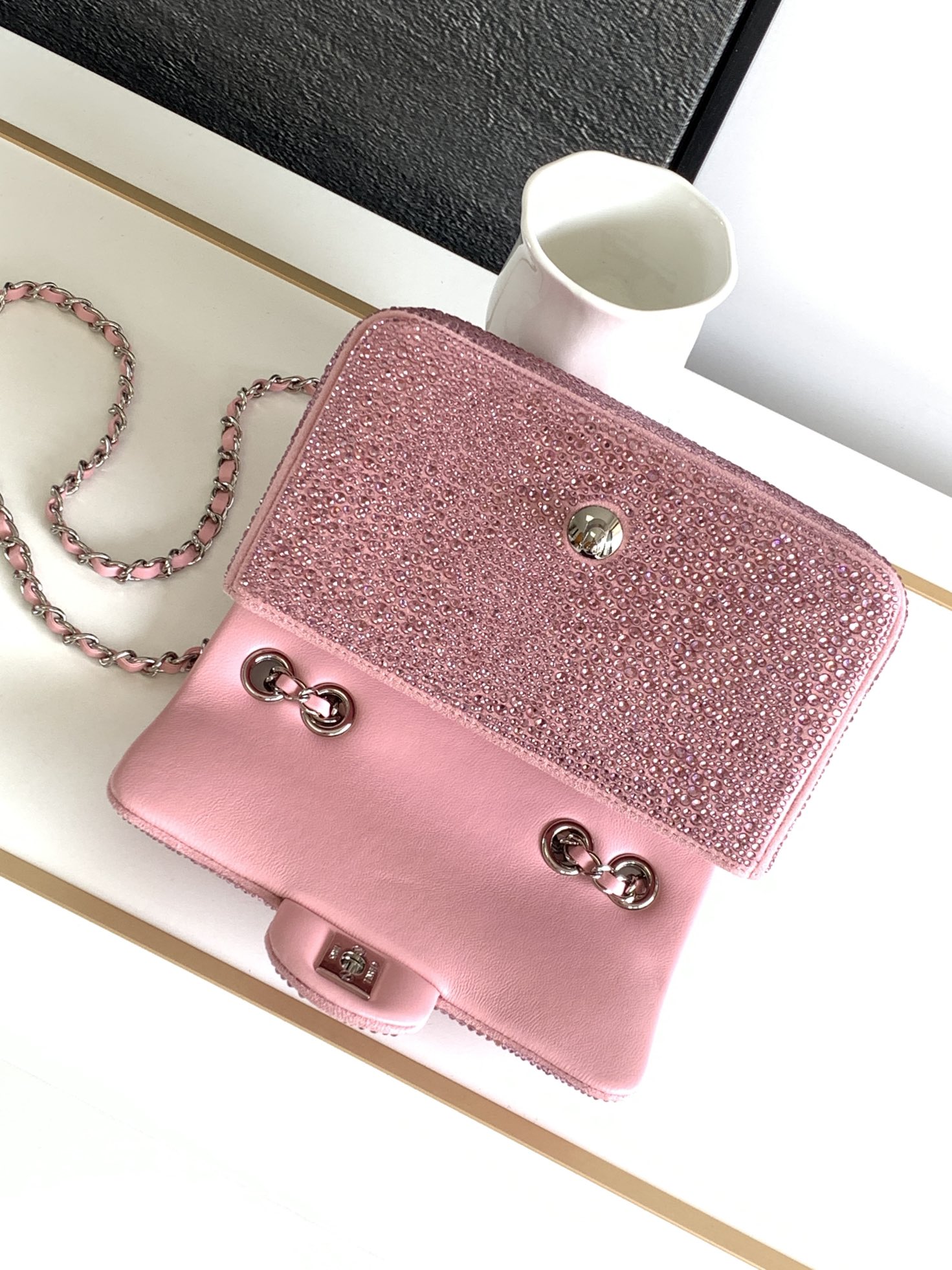 Bagsaaa Ch**el Flap Bag Glitter Crystal Pink Bag