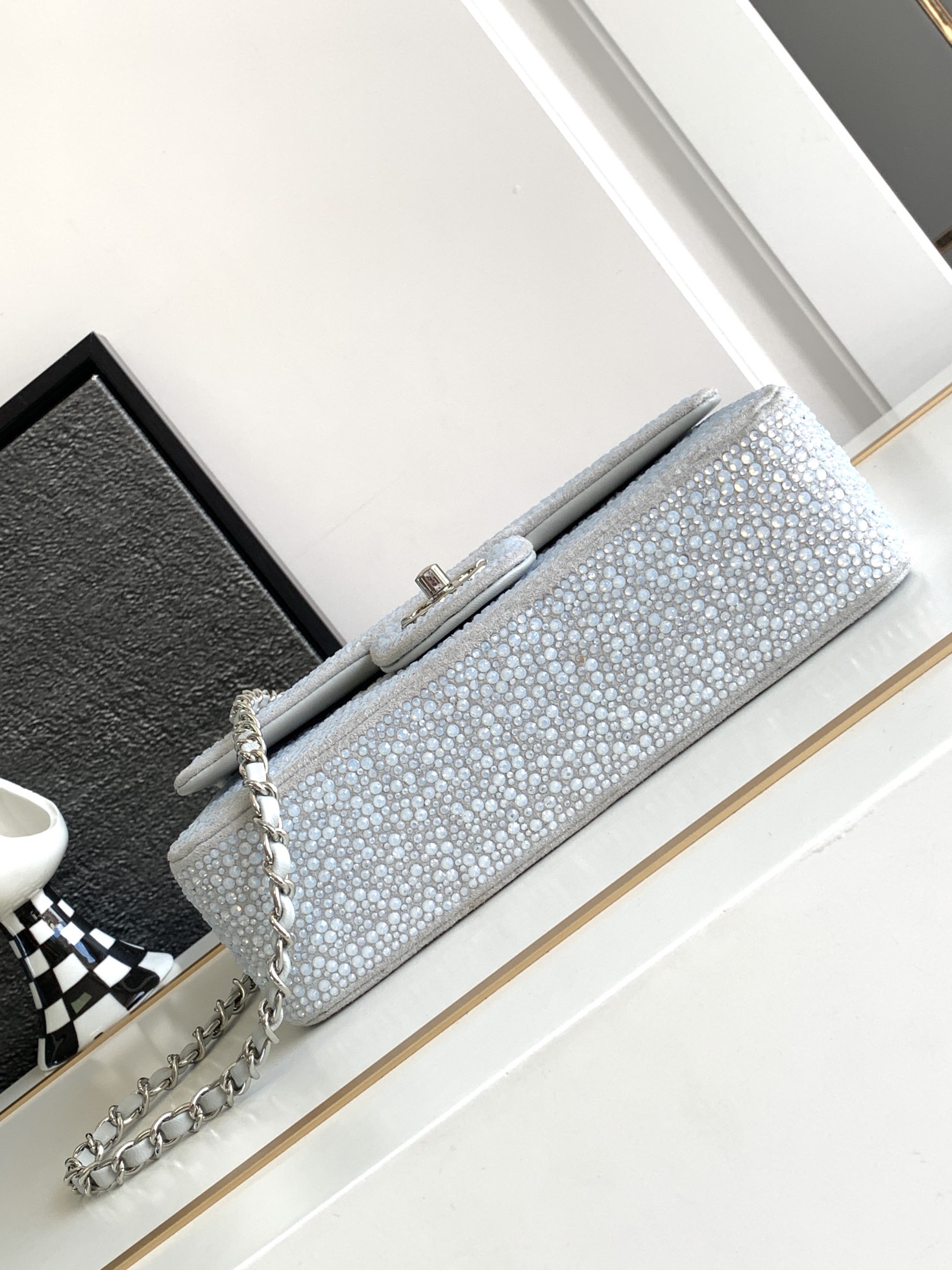 Bagsaaa Ch**el Flap Bag Glitter Crystal Silver Bag