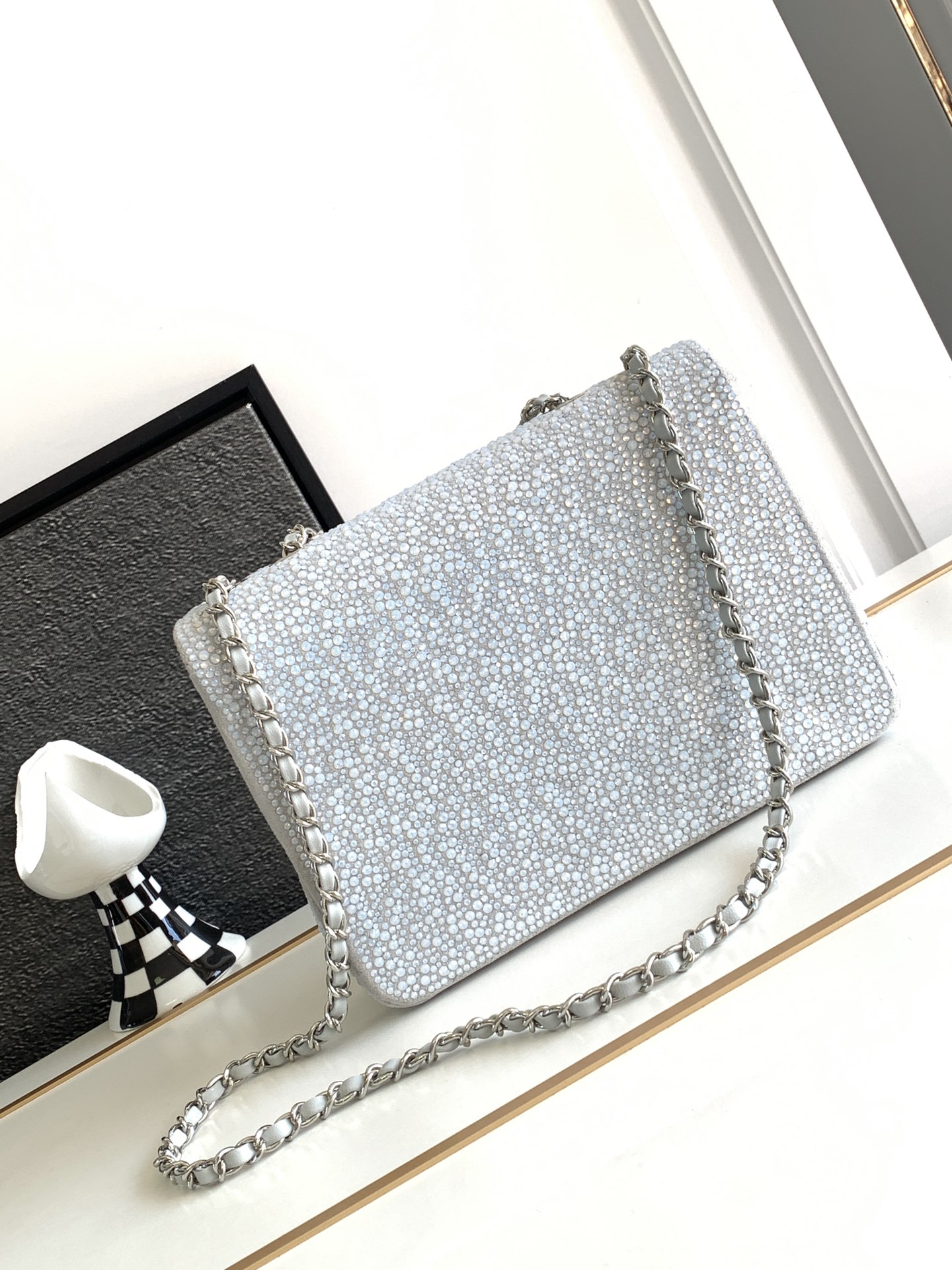 Bagsaaa Ch**el Flap Bag Glitter Crystal Silver Bag