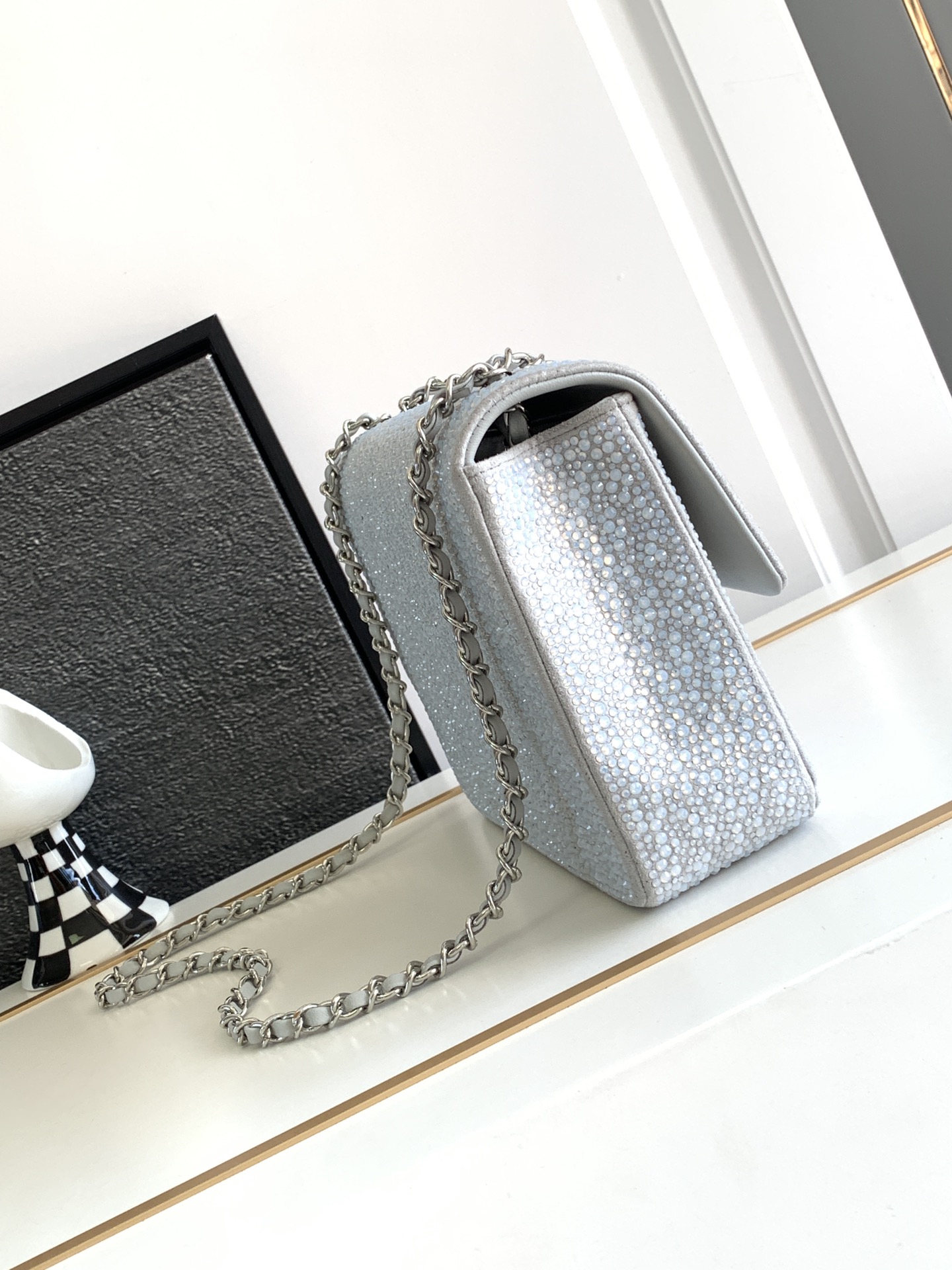 Bagsaaa Ch**el Flap Bag Glitter Crystal Silver Bag