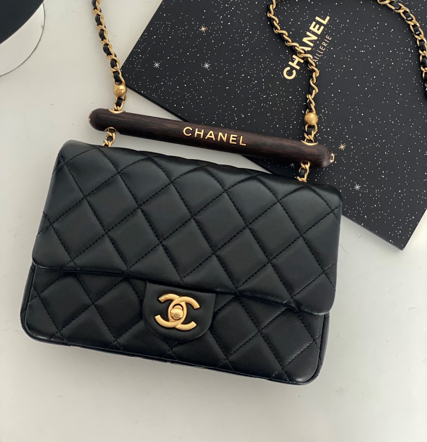 Bagsaaa Ch**el Small Flap Bag With Top Handle AS4151 Black - 13.5 × 21 × 6 cm