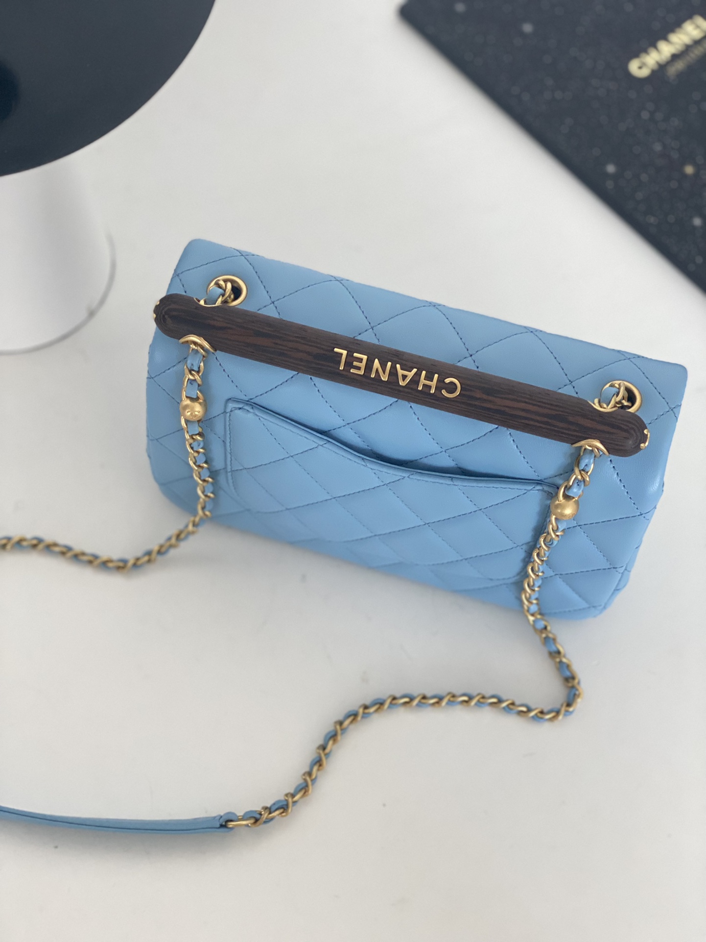 Bagsaaa Ch**el Small Flap Bag With Top Handle AS4151 Blue - 13.5 × 21 × 6 cm
