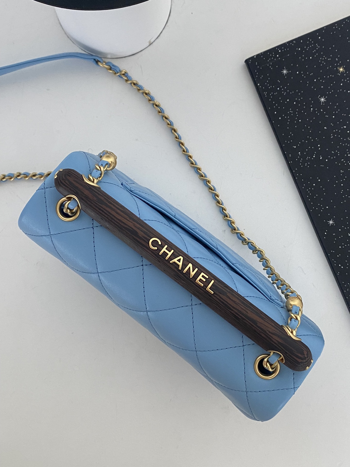 Bagsaaa Ch**el Small Flap Bag With Top Handle AS4151 Blue - 13.5 × 21 × 6 cm