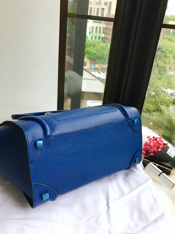 Bagsaaa Ce1i*e Micro Luggage In Drummed Calfskin In Blue - 27 X 25 X 13 CM