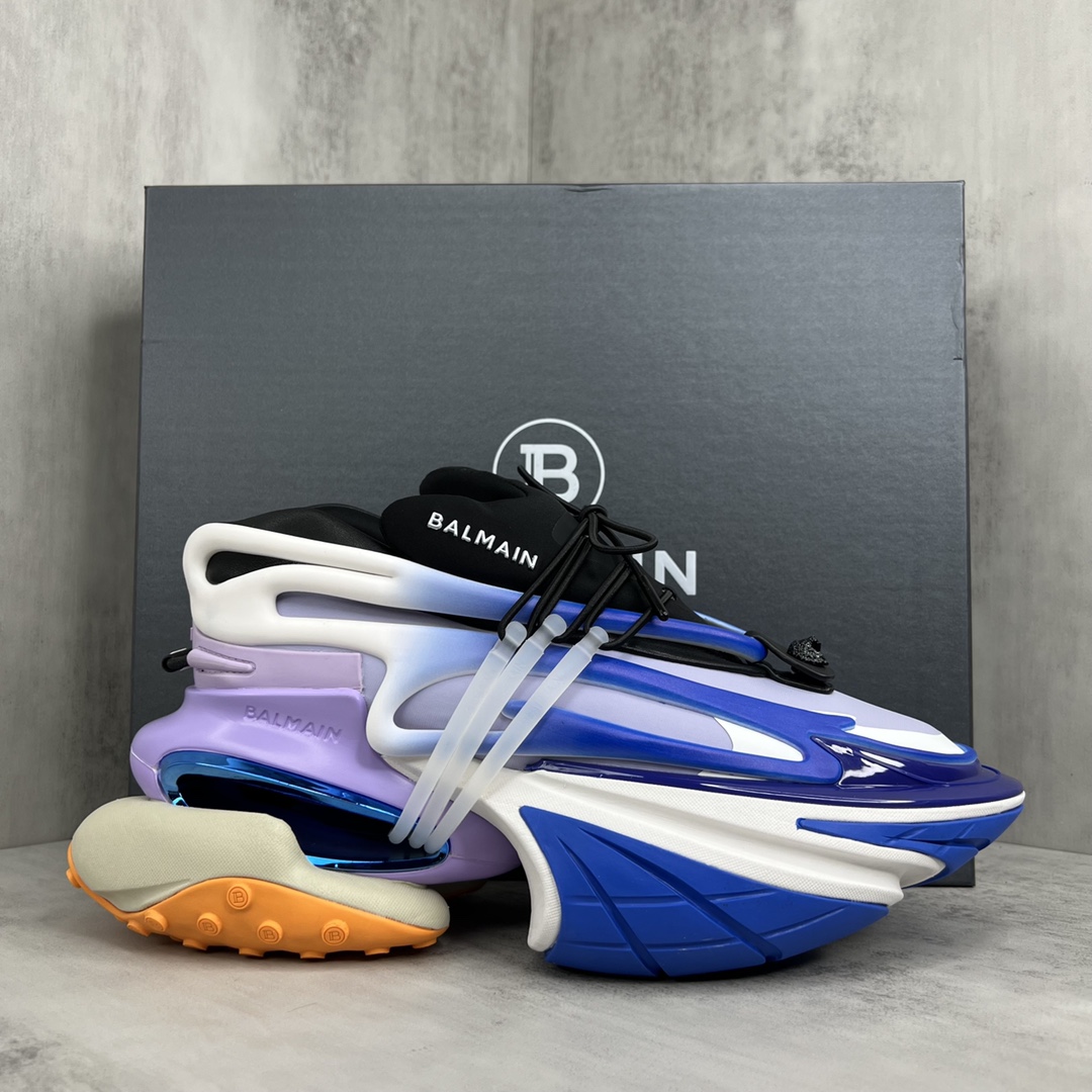 Bagsaaa Balmain Unicorn Low Top trainers in neoprene and leather multicolor