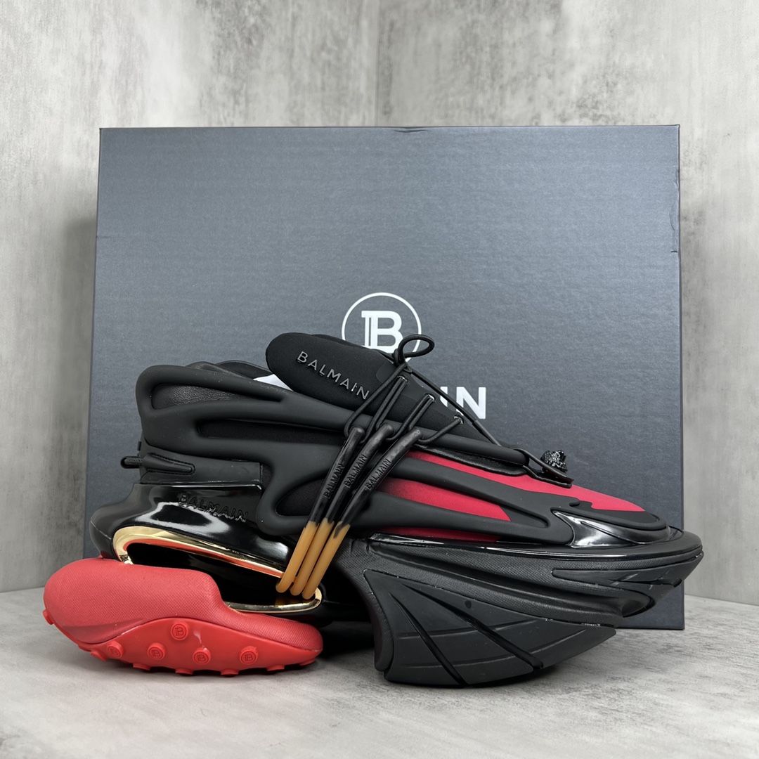 Bagsaaa Balmain Unicorn Low Top trainers in neoprene and leather black