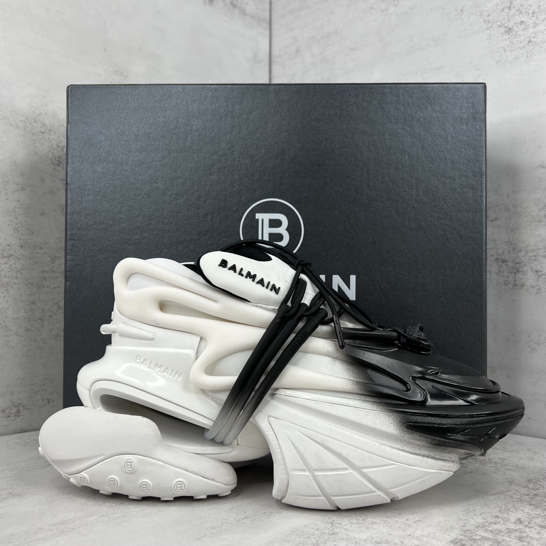 Bagsaaa Balmain Unicorn Low Top trainers in neoprene and leather white
