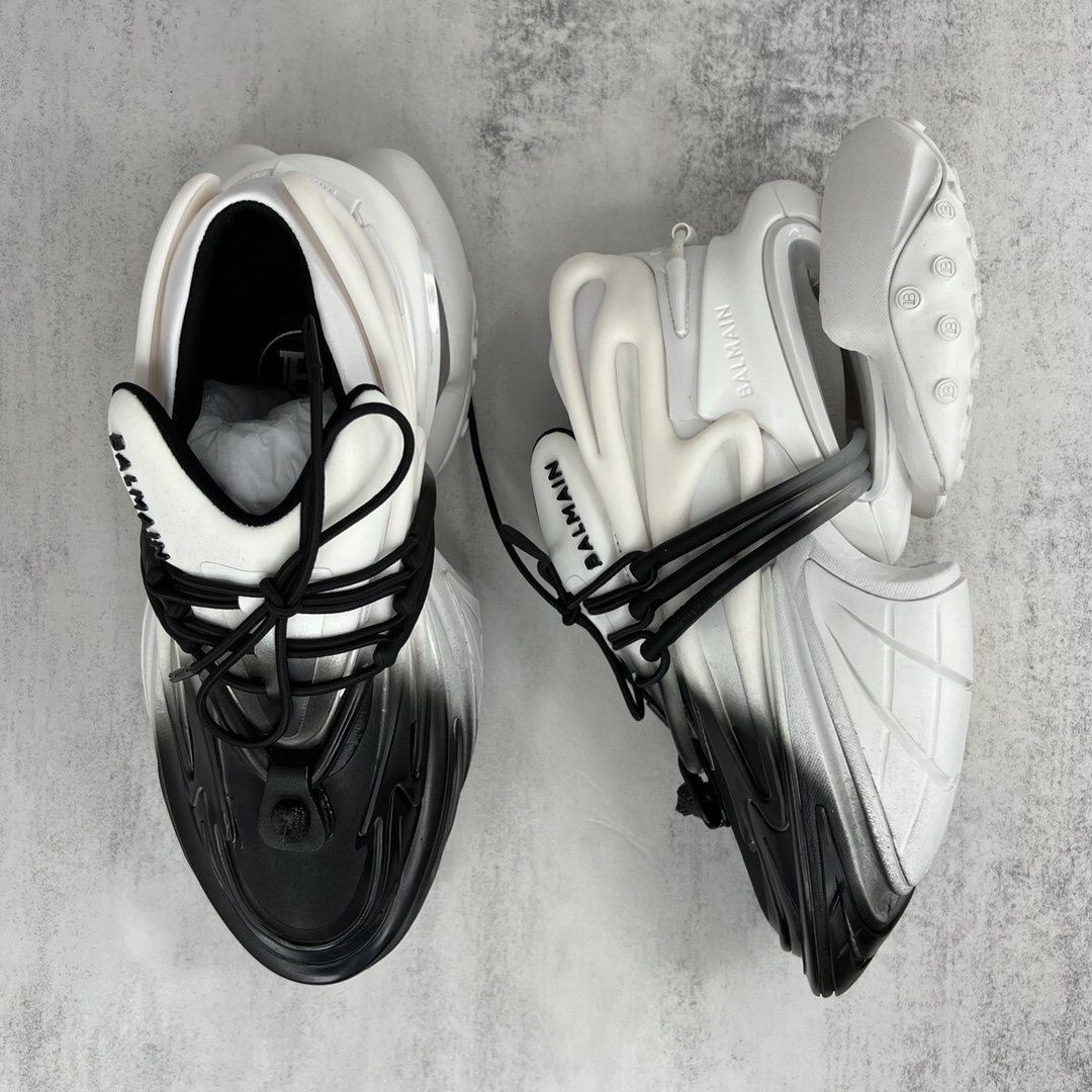 Bagsaaa Balmain Unicorn Low Top trainers in neoprene and leather white