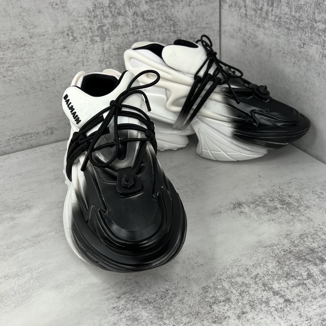 Bagsaaa Balmain Unicorn Low Top trainers in neoprene and leather white