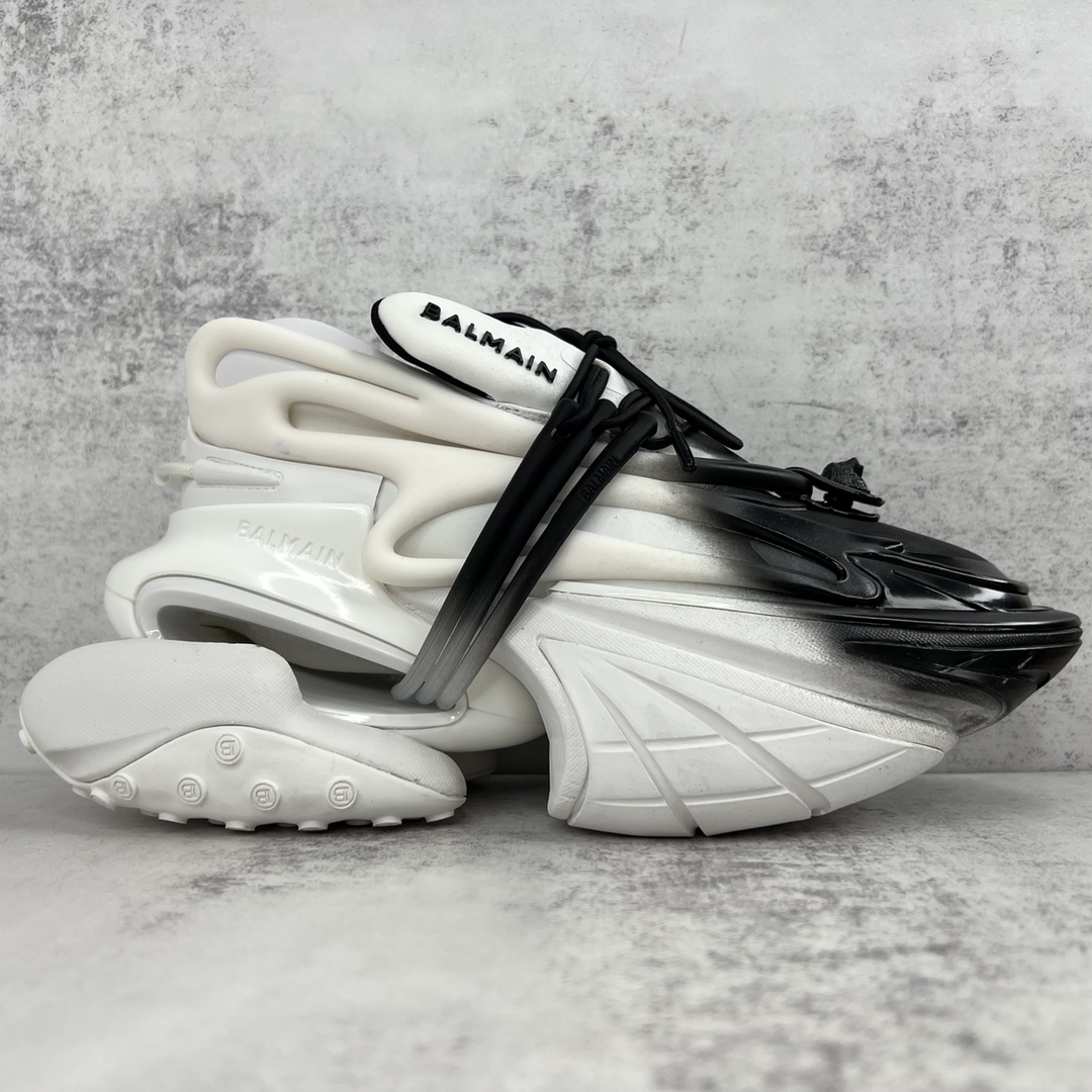 Bagsaaa Balmain Unicorn Low Top trainers in neoprene and leather white