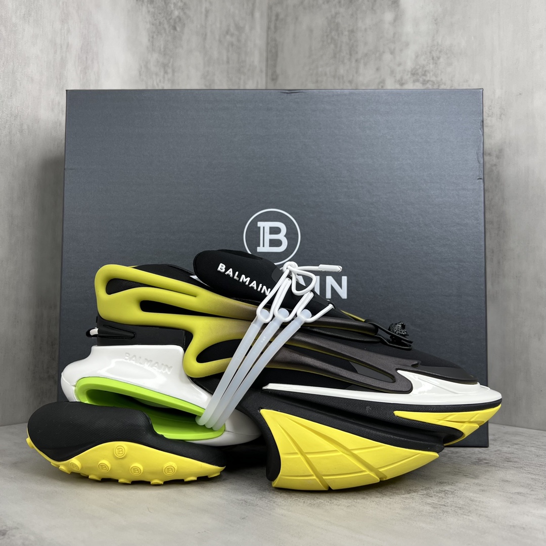 Bagsaaa Balmain Unicorn Low Top trainers in neoprene and leather yellow