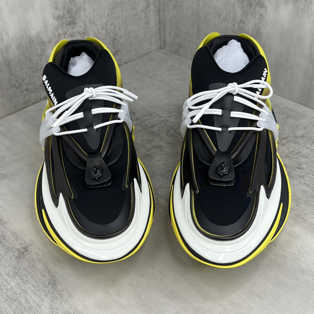 Bagsaaa Balmain Unicorn Low Top trainers in neoprene and leather yellow
