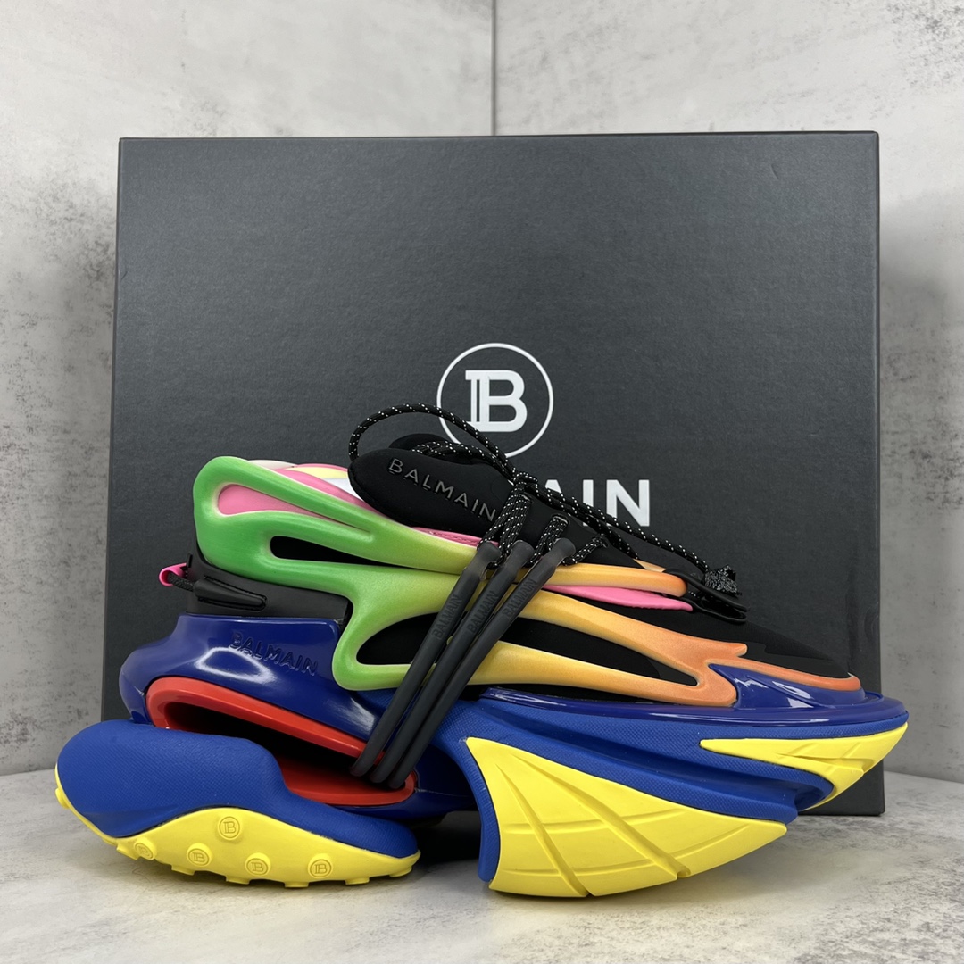 Bagsaaa Balmain Unicorn Low Top trainers in neoprene and leather multicolor 02