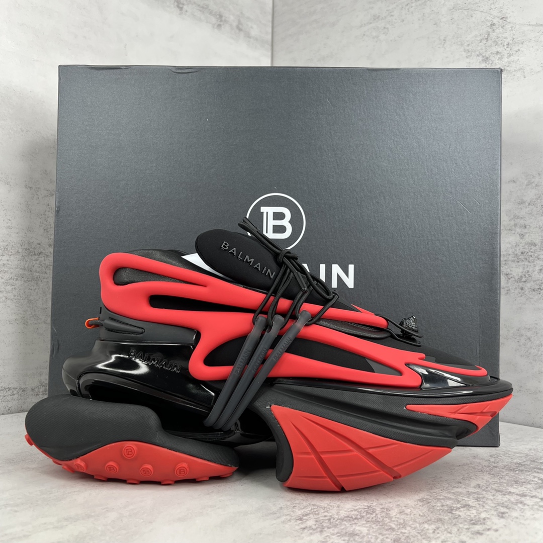 Bagsaaa Balmain Unicorn Low Top trainers in neoprene and leather black and red