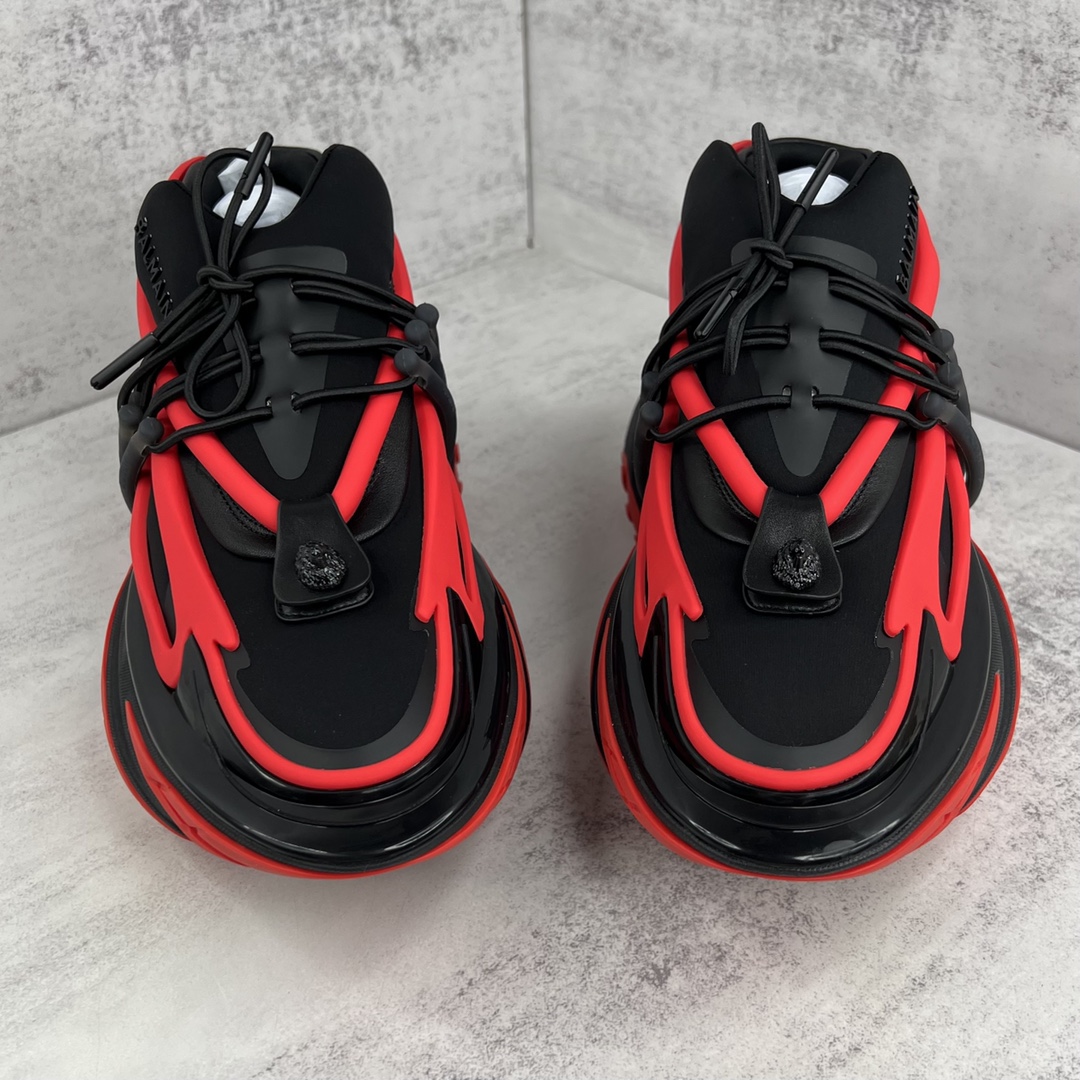 Bagsaaa Balmain Unicorn Low Top trainers in neoprene and leather black and red