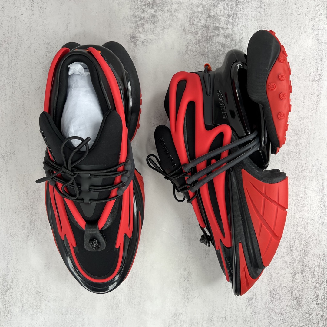 Bagsaaa Balmain Unicorn Low Top trainers in neoprene and leather black and red