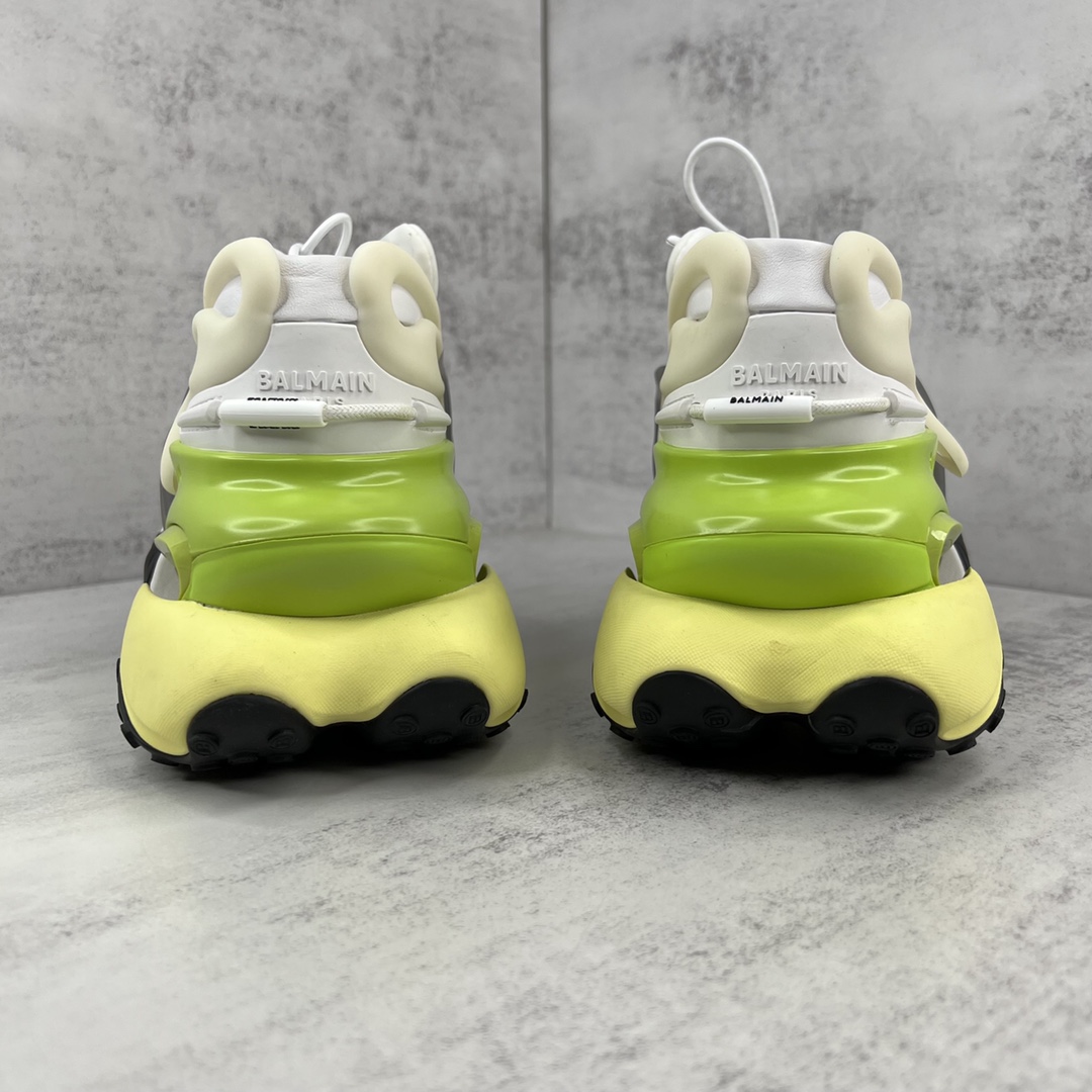 Bagsaaa Balmain Unicorn Low Top trainers in neoprene and leather white and yellow