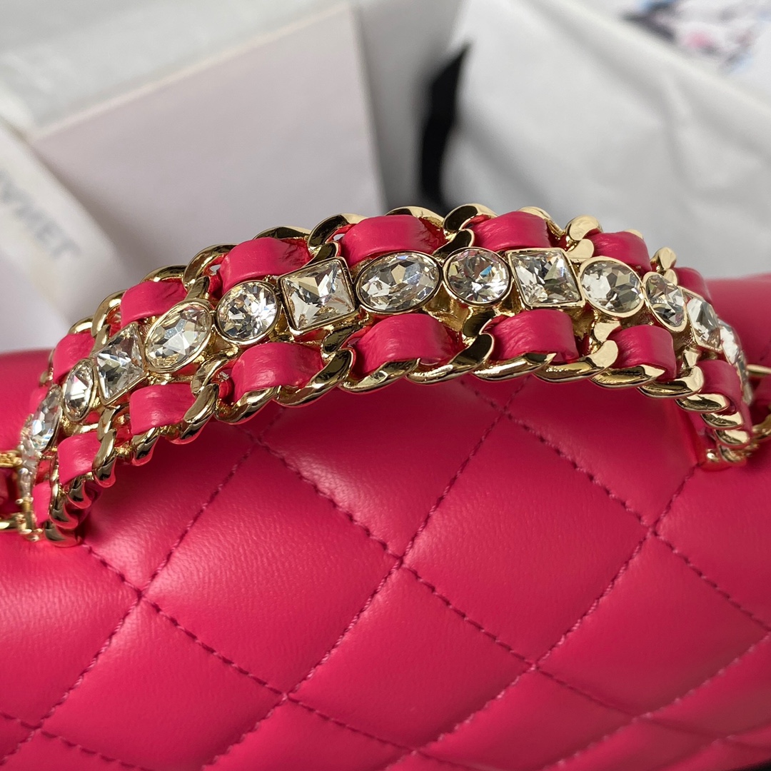Bagsaaa Ch**el Crystal Top Handle Flap Bag Pink 18cm