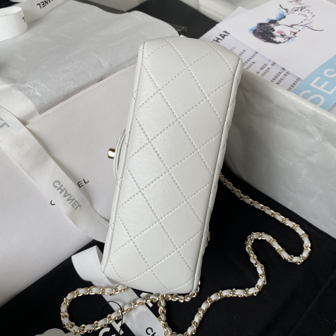 Bagsaaa Ch**el Crystal Top Handle Flap Bag White 18cm