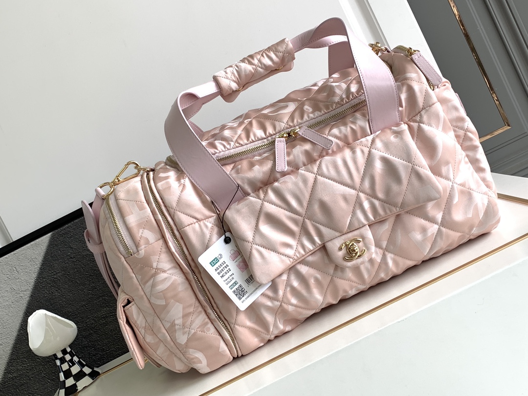 Bagsaaa Ch**el Pink Nylon Coco Neige Two-in-One Duffle/Backpack - 51*23*20.5cm