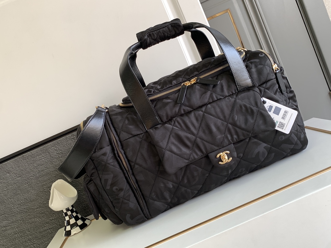 Bagsaaa Ch**el Black Nylon Coco Neige Two-in-One Duffle/Backpack - 51*23*20.5cm