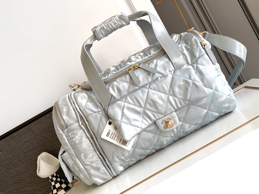 Bagsaaa Ch**el Silver Nylon Coco Neige Two-in-One Duffle/Backpack - 51*23*20.5cm