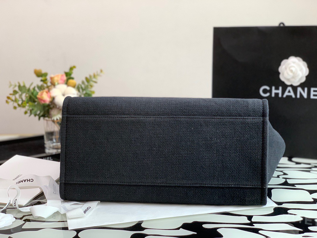 Bagsaaa Ch**el Deauville Shopping Tote Black Canvas 44cm