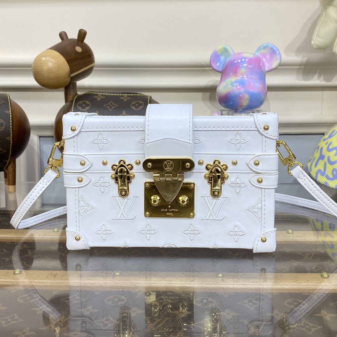 Bagsaaa L0vis Vvtt0n Petite Malle Bag White Calfskin Monogram - 20 x 12.5 x 6 cm 