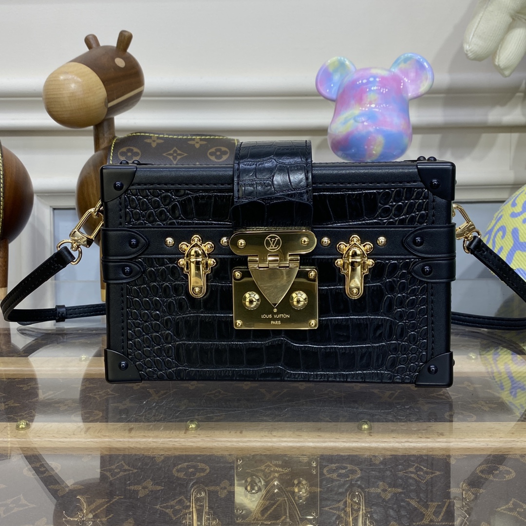 Bagsaaa L0vis Vvtt0n Petite Malle Bag Matte Alligator black leather - 20 x 12.5 x 6 cm