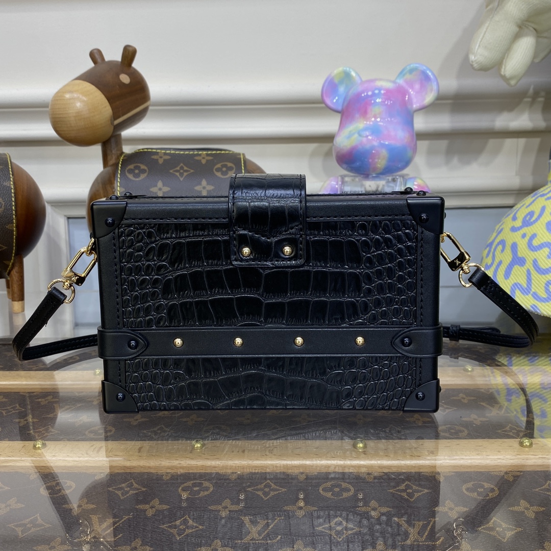 Bagsaaa L0vis Vvtt0n Petite Malle Bag Matte Alligator black leather - 20 x 12.5 x 6 cm