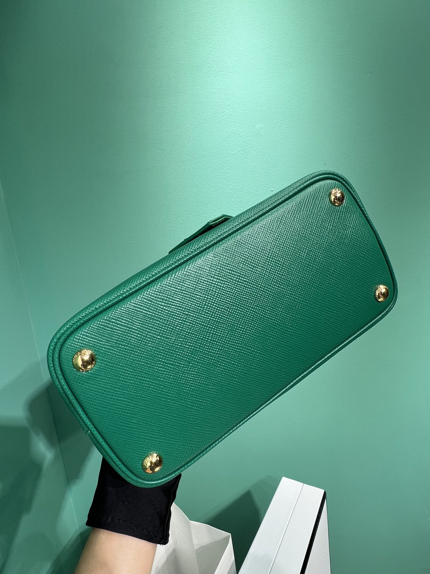 Bagsaaa Pra*a Double Saffiano leather green mini bag