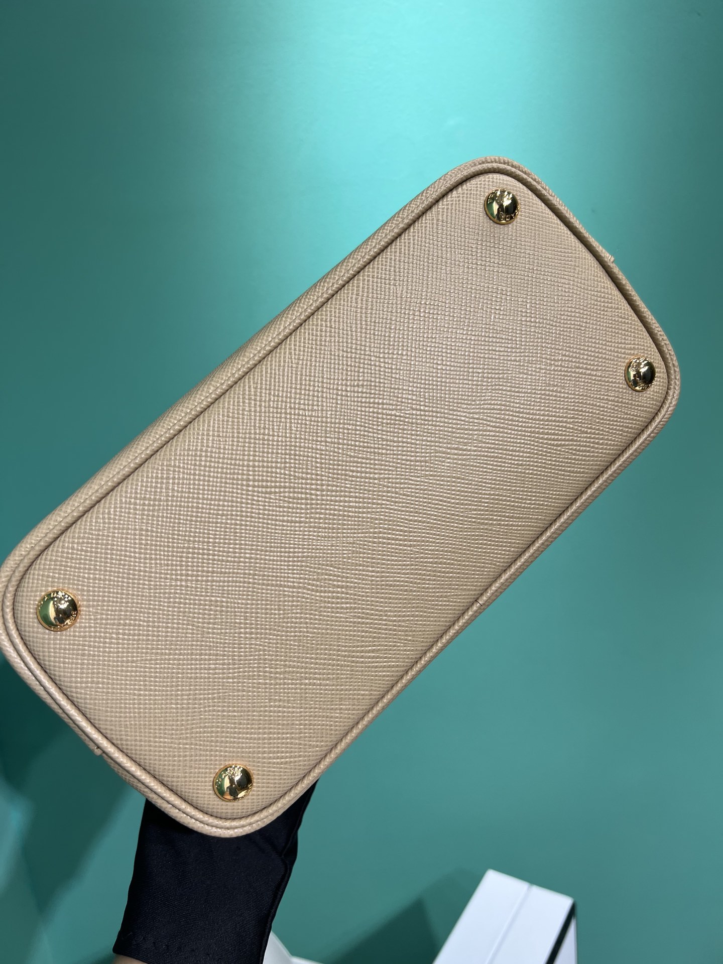 Bagsaaa Pra*a Double Saffiano leather beige mini bag