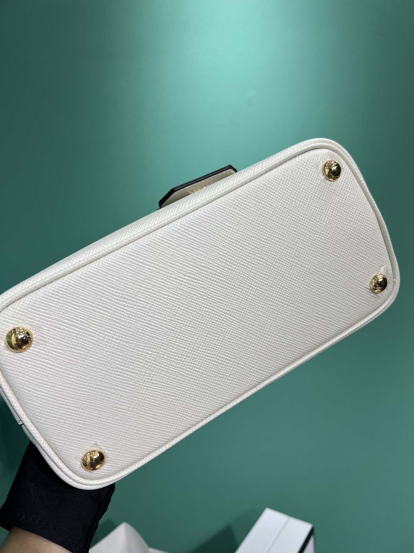 Bagsaaa Pra*a Double Saffiano leather white mini bag