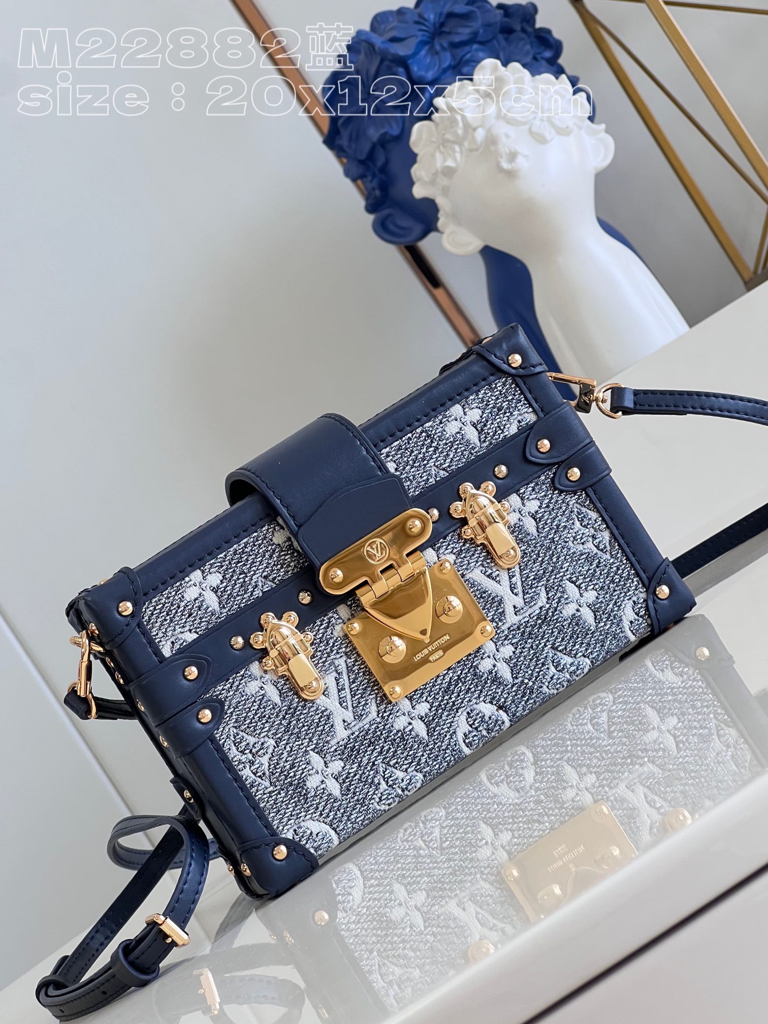 Bagsaaa L0vis Vvtt0n Petite Malle Bag Denim Gold Hardware