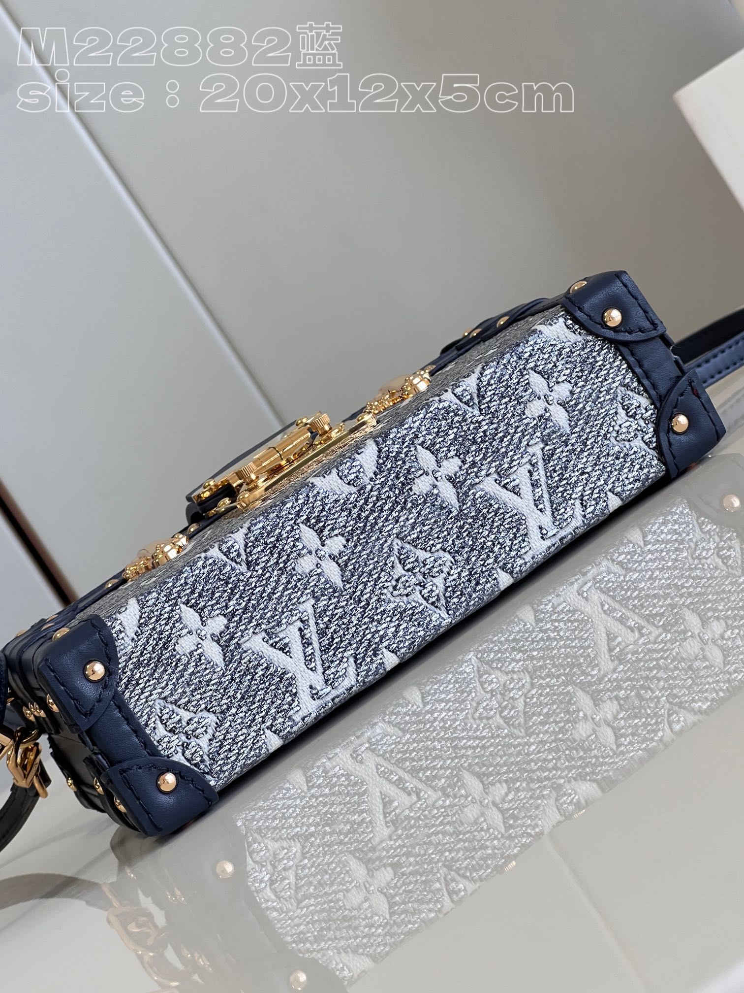 Bagsaaa L0vis Vvtt0n Petite Malle Bag Denim Gold Hardware