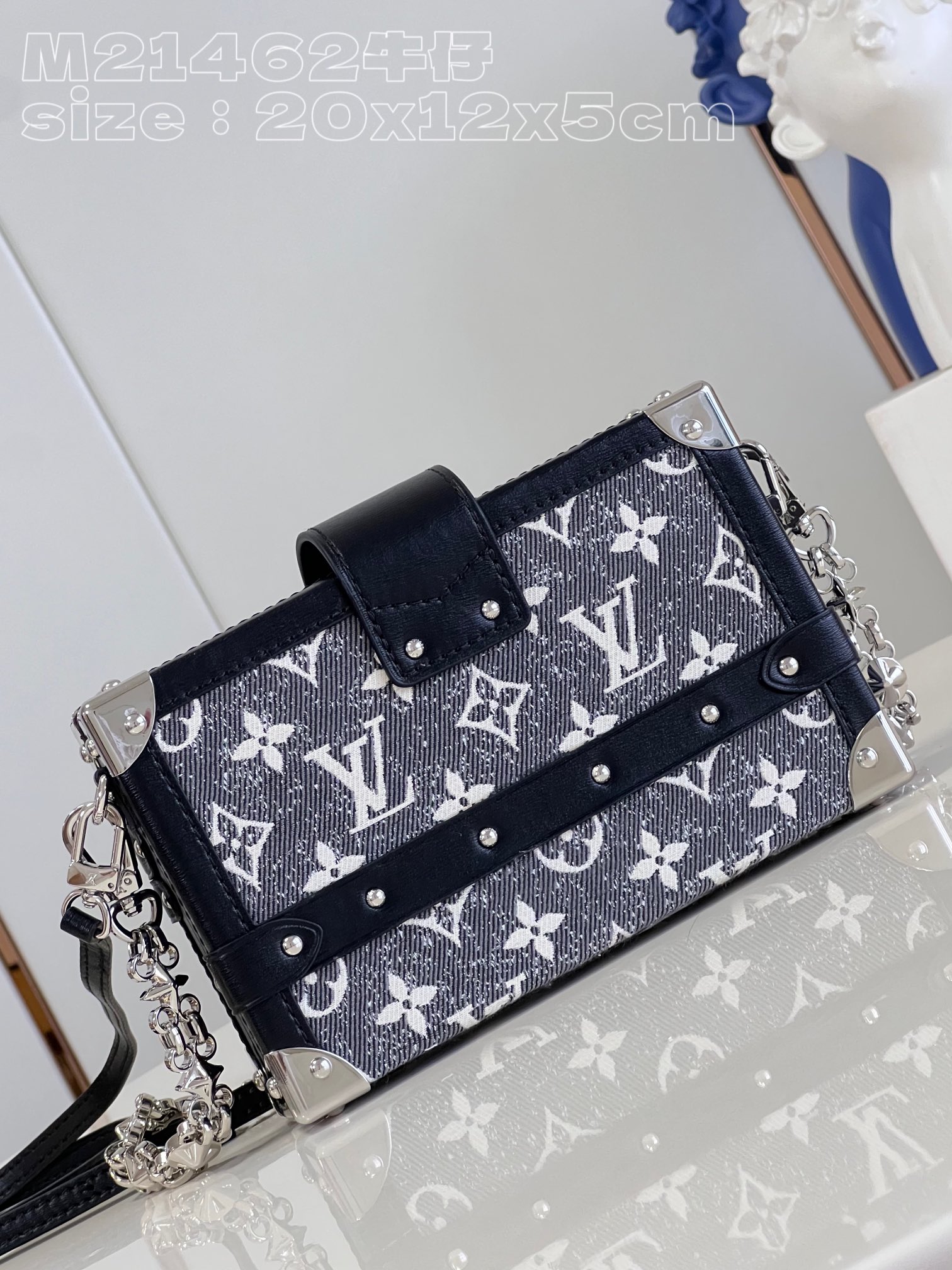 Bagsaaa L0vis Vvtt0n Petite Malle Bag Denim Silver Hardware