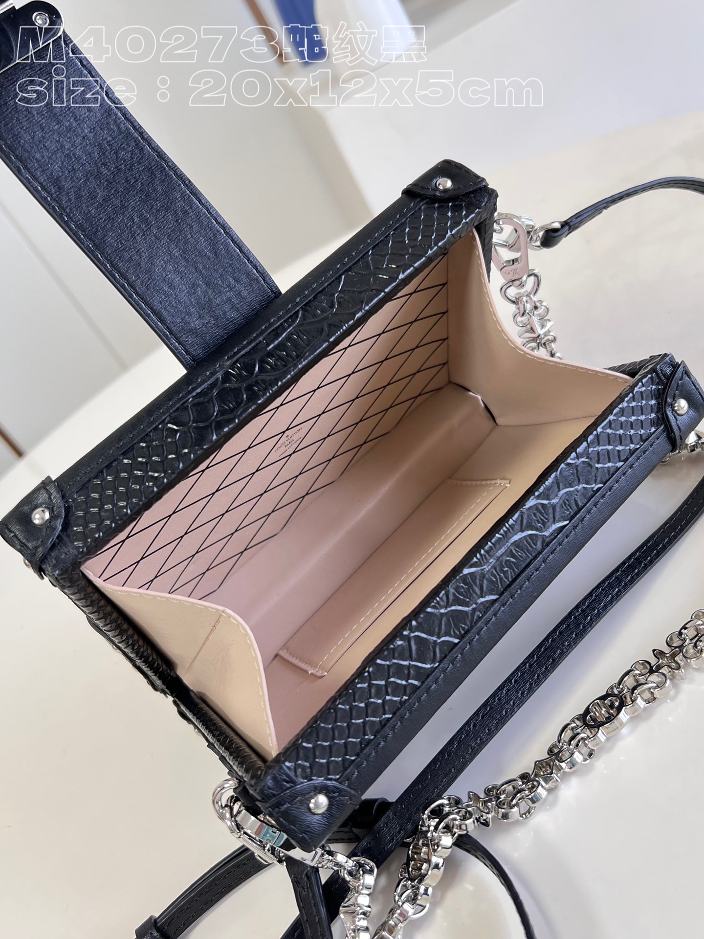 Bagsaaa L0vis Vvtt0n Petite Malle Bag Navy Python Leather Silver Hardware