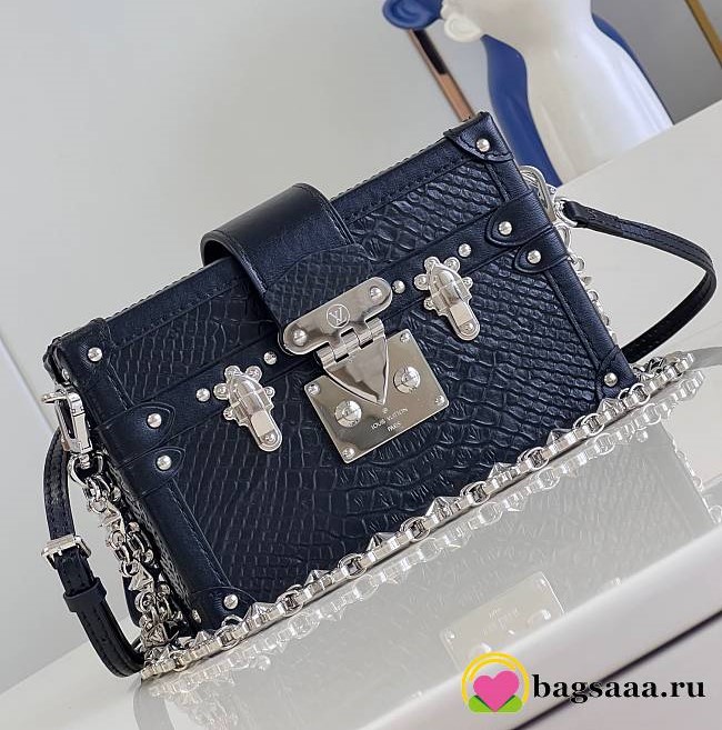 Bagsaaa L0vis Vvtt0n Petite Malle Bag Navy Python Leather Silver Hardware